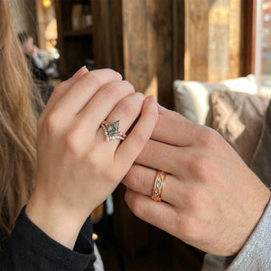 Thalia’s Glade | Vintage Kite Cut Moss Agate Couple Ring Set 3pcs.