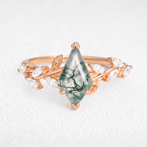 Celandine’s Tendril | Kite Cut Moss Agate Vine Engagement Ring