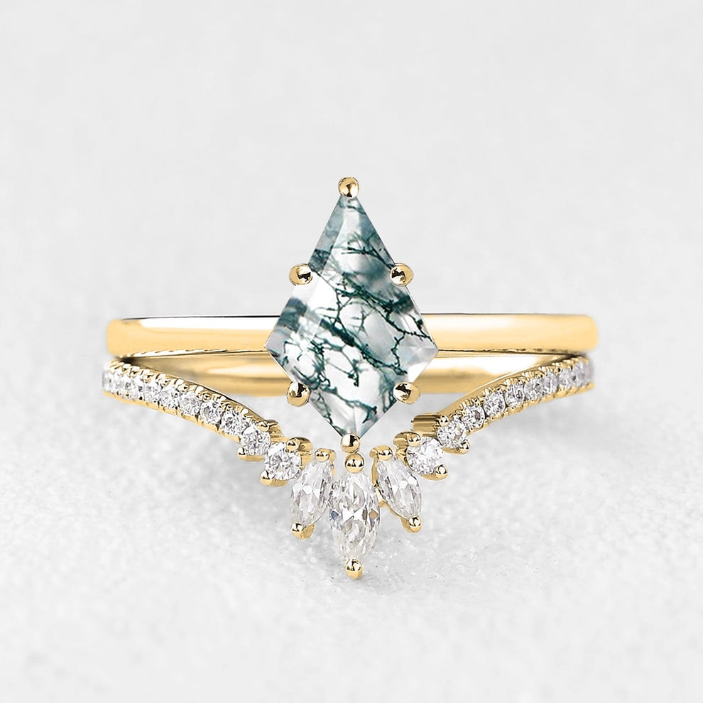 Cordelia’s Drift | Kite Cut Moss Agate Cluster Bridal Set 2pcs.