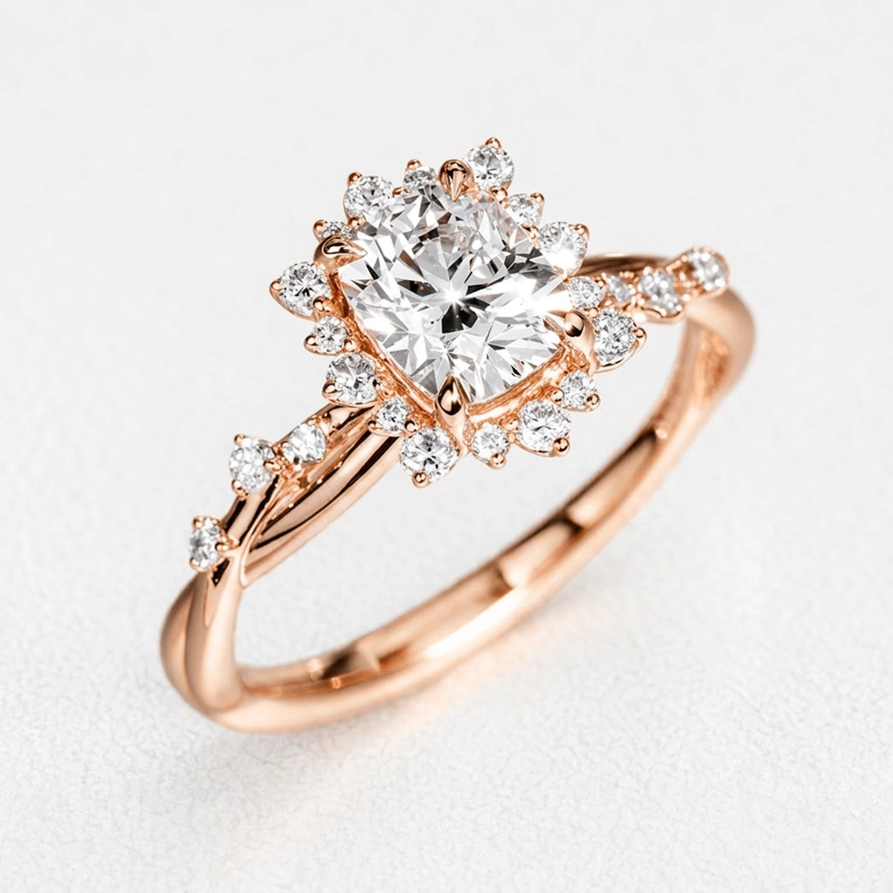 White Cushion Design 2CT Moissanite Engagement Ring.