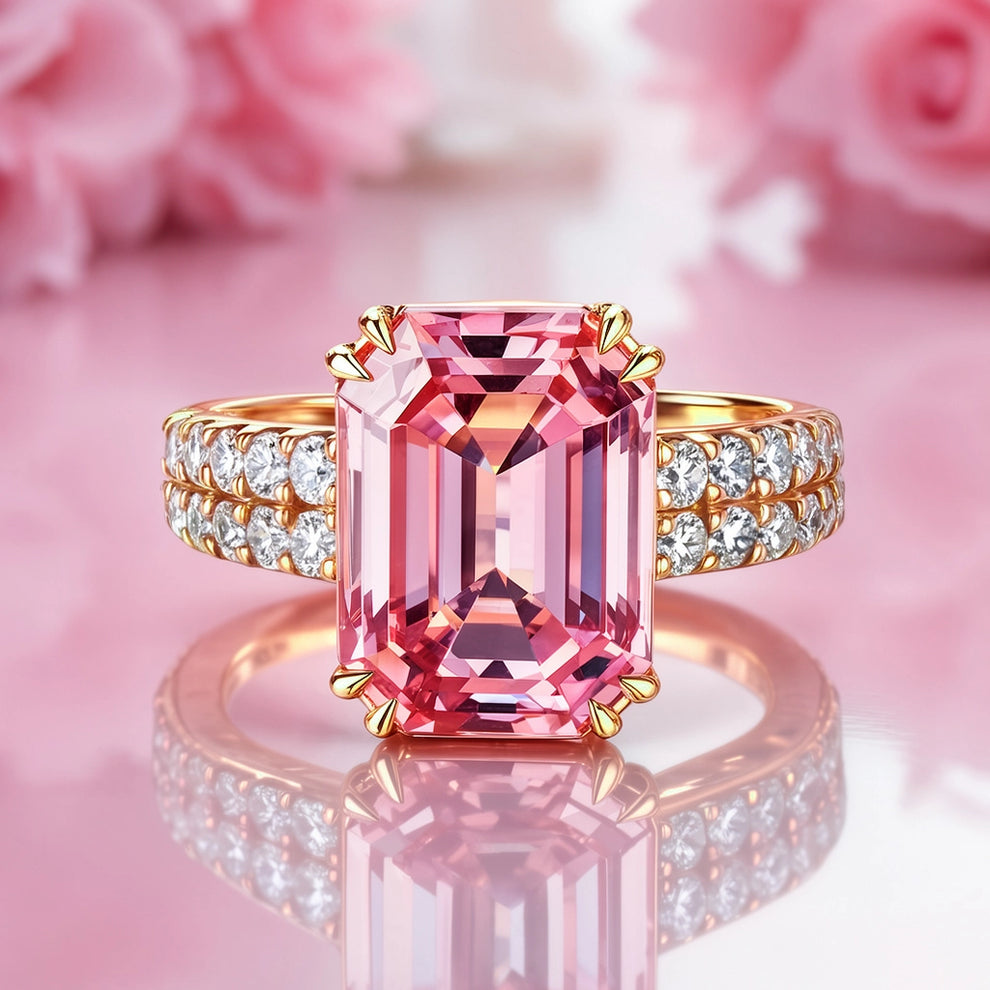 Lyra‘s Canvas | 3CT Emerald Cut Pink Gemstone Ring.