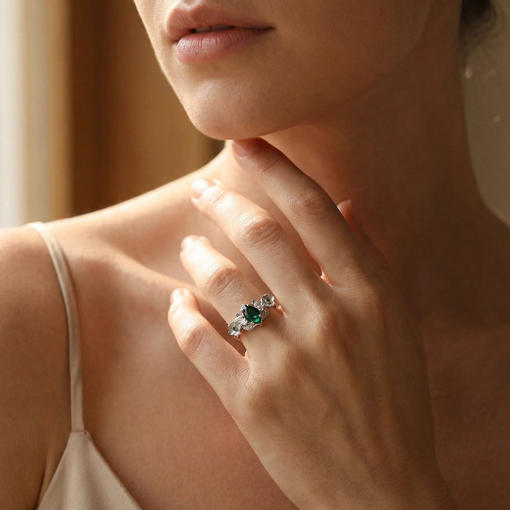 Flora’s Bloom | Natural Emerald Floral Bridal Set 2pcs.