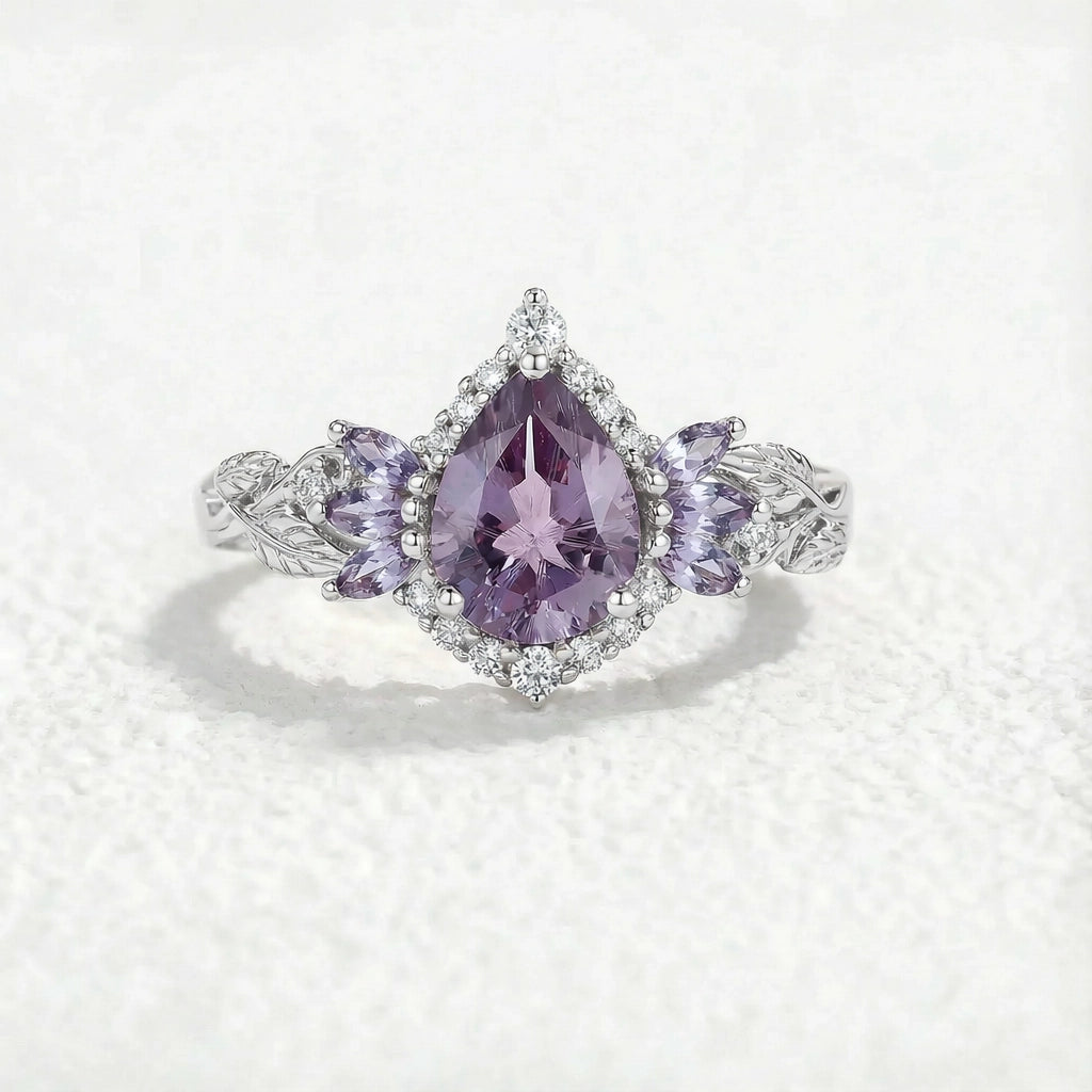 Rowan Vintage Sparkle Cut Alexandrite Halo Engagement Ring.