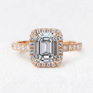 Lyra's Lumen | 2CT Emerald Cut Diamond Halo Engagement Ring