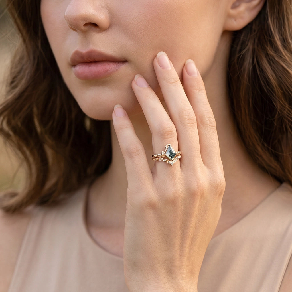 Sylvie’s Grove | Classic Moss Agate Leafy Bridal Set 2pcs.