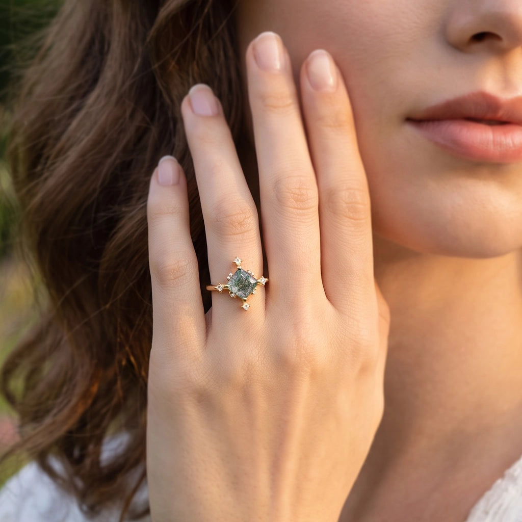 Sylvia’s Oath | Square Moss Agate Engagement Ring