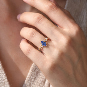 Theodora’s Cerulean | Kite Fantasy-Cut Royal Blue Sapphire Foliage Engagement Ring