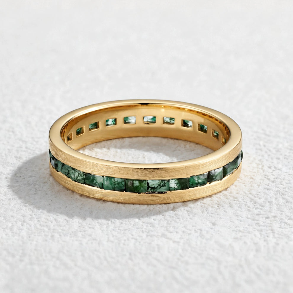 Flora’s Grove | Kite Cut Moss Agate Couple Ring Set 3pcs.