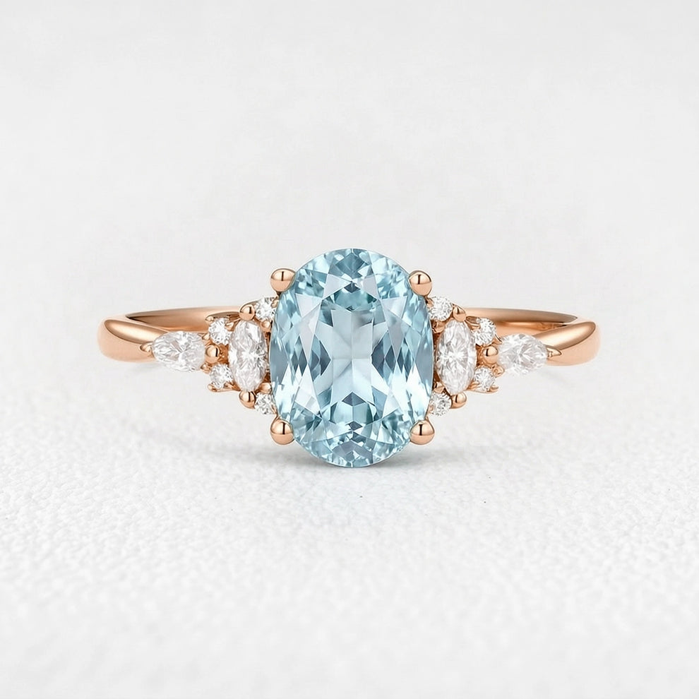 Celine’s Azure | 1.5CT Classic Oval Aquamarine Engagement Ring