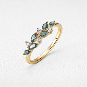 Ivy‘s Frond | Marquise Moss Agate Foliage Stacked Ring