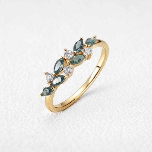Ivy‘s Frond | Marquise Moss Agate Foliage Stacked Ring