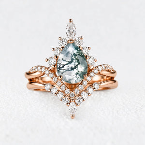 Alexandra’s Meadow | Pear Moss Agate Pavé Bridal Duo