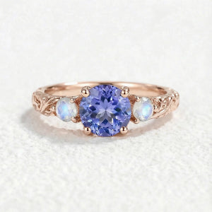 Selene’s Deep | Round Tanzanite & Moonstone Cluster Ring.