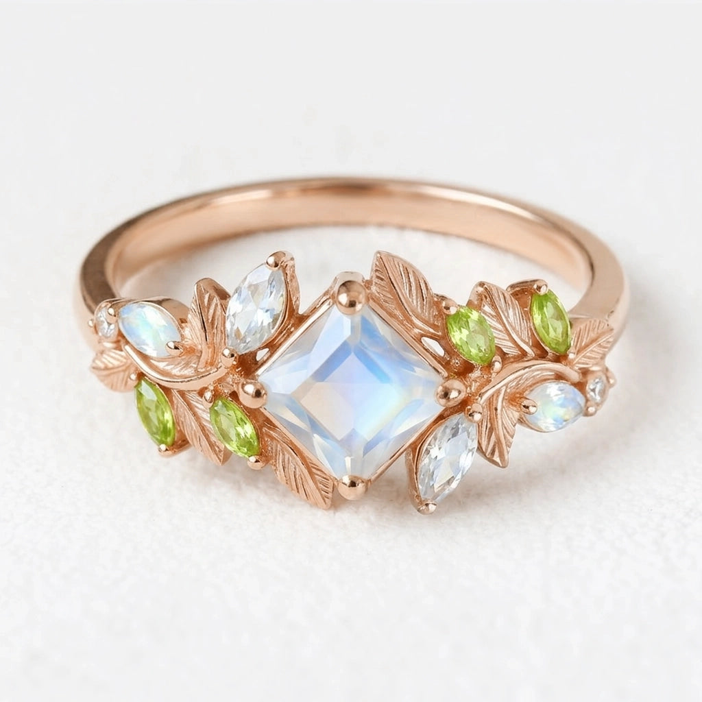 Lunette’s Whisper | Princess Cut Moonstone Engagement Ring.