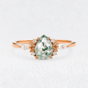 Elara’s Whisper | Pear Moss Agate Foliage Engagement Ring
