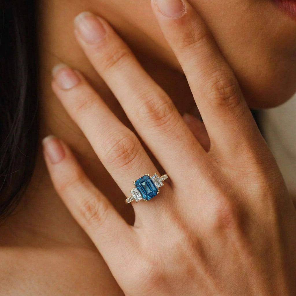 Cleo’s Legacy | 3CT Royal Blue Baguette Sapphire Engagement Ring.