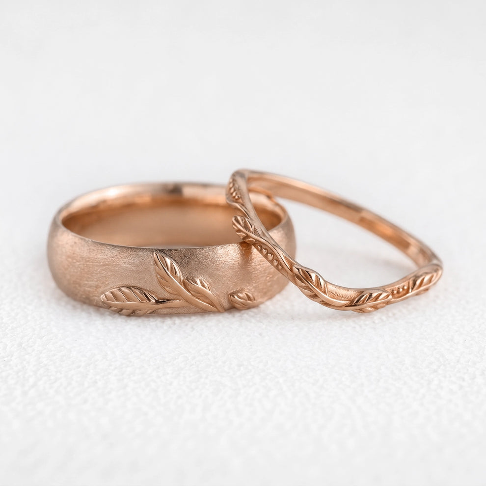 Josephine‘s Tangle | Sandblasted Branch & Curved Vine Couple Wedding Set