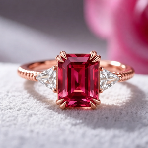 Liora Emerald Cut Burgundy Gemstone Ring.