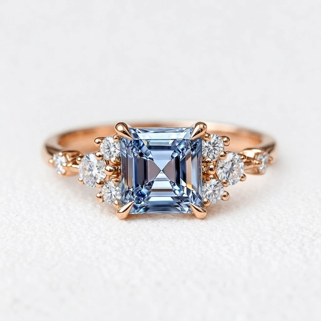 Eleonora’s Azure | 2CT Asscher Sapphire Solitaire Engagement Ring