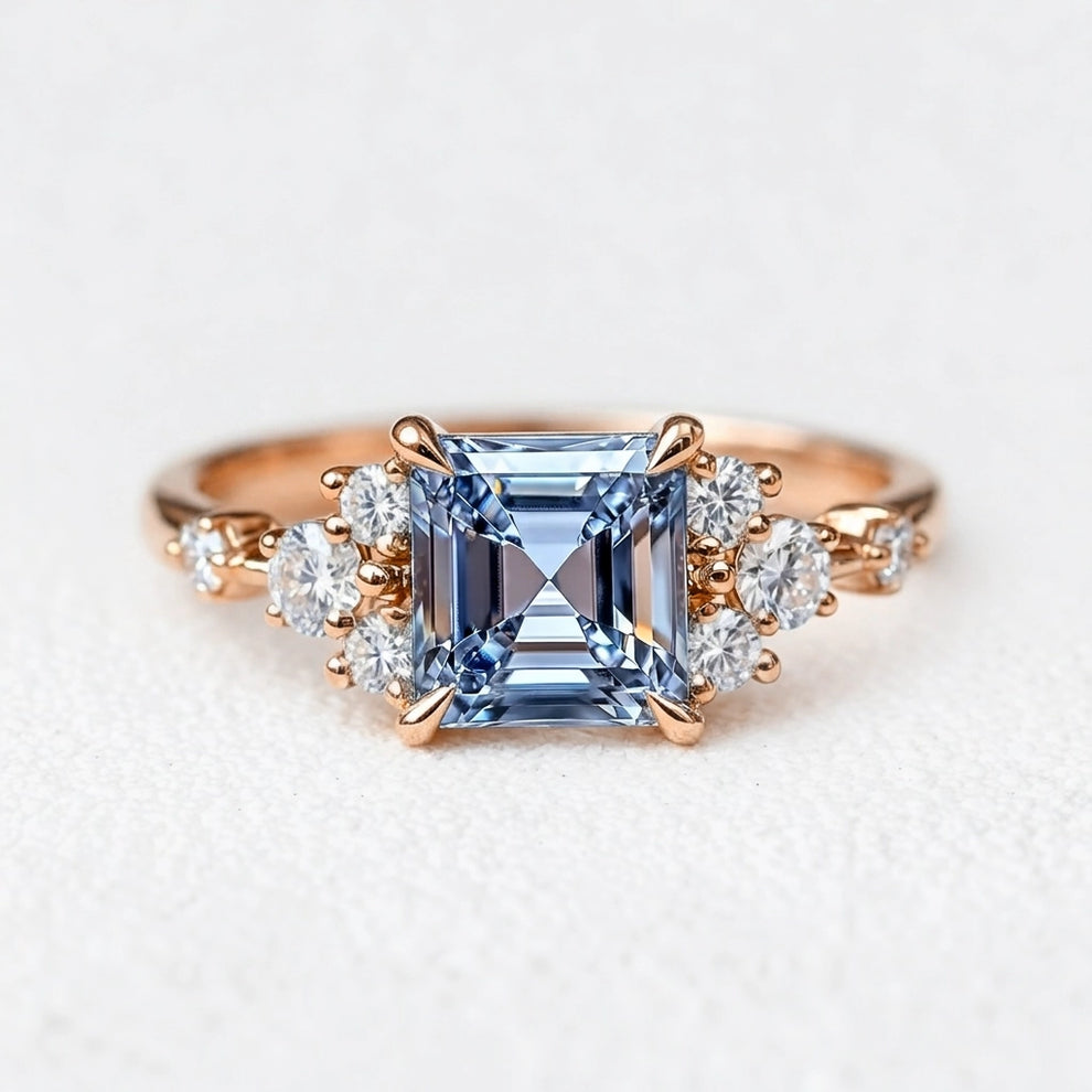Eleonora’s Azure | 2CT Asscher Sapphire Solitaire Engagement Ring