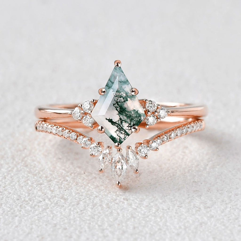 Genevieve’s Harmony | Luxurious Eternal Moss Agate Couple Ring Set 3pcs.