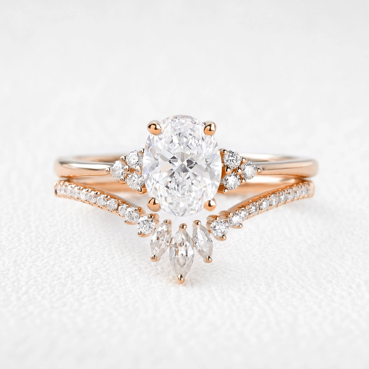 Ophelia‘s Circlet | 1.5CT Oval Diamond Chevron Bridal Duo