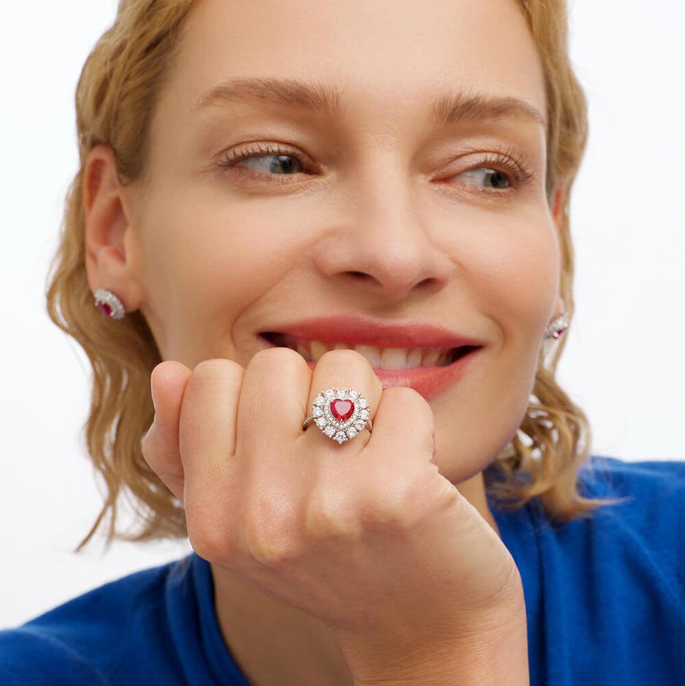 The Crowned Heart | Radiant Ruby Halo Engagement Ring.