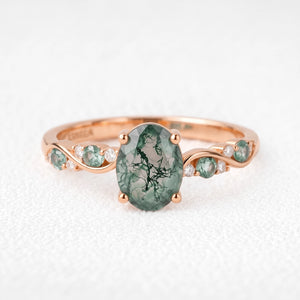 Flora’s Sprig | Oval Cut Moss Agate Engagement Ring