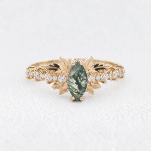 Aurora’s Moss Wing | Marquise Moss Agate Vintage Bridal Set 2pcs.