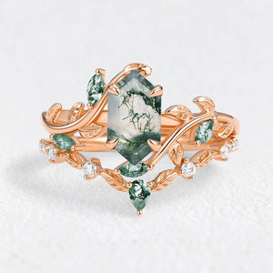 Daphne’s Laurel | Hexagon Cut Moss Agate & Emerald Vine Duo
