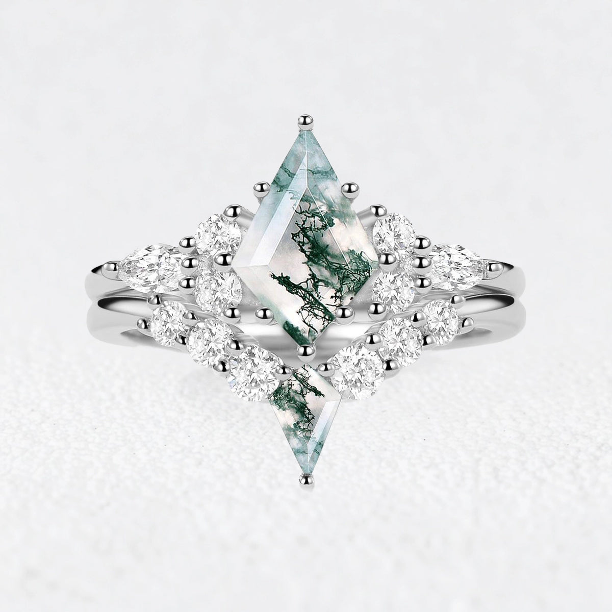 Sylvia’s Wildwood | Kite Moss Agate Cluster Chevron Bridal Duo