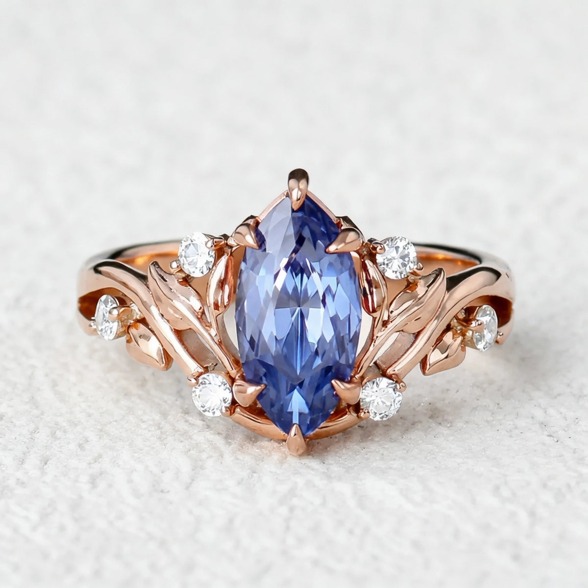 Violette’s Vine | Marquise Purple Sapphire & Diamond Floral Ring.