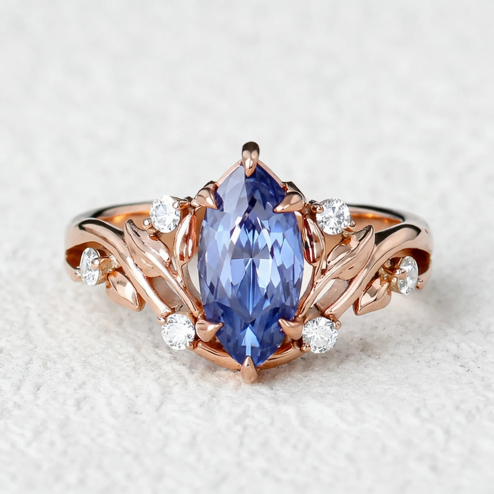 Violette’s Vine | Marquise Purple Sapphire & Diamond Floral Ring.