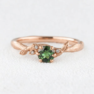 Fairy Glen | Teal Sapphire Engagement Ring with Leaf Band