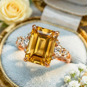 Sienna's Amber | 2CT Emerald Cut Yellow Gemstone Ring.