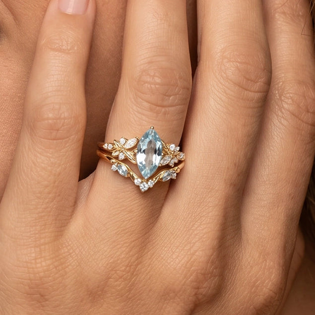 Marina’s Tide | Marquise Aquamarine Bridal Set 2pcs.