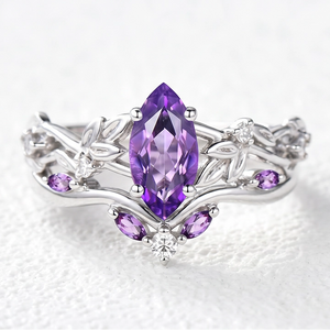 Violet’s Twig | Vintage Marquise Amethyst & Diamond Bridal Set 2pcs.