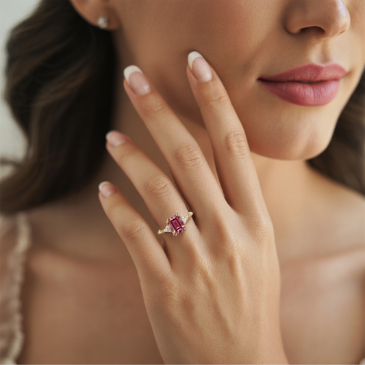 Liora 2CT Red Emerald Cut Moissanite Ring