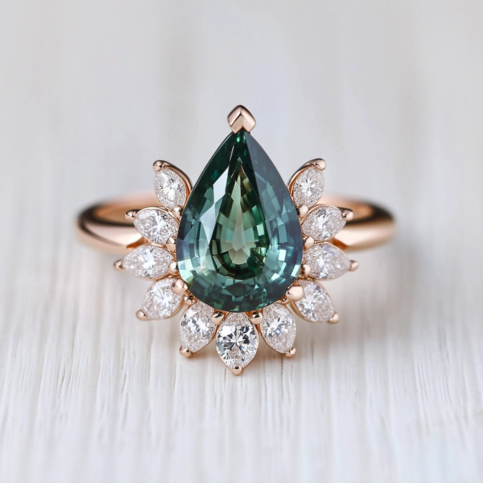 Lyra’s Hearth | Pear Teal Sapphire Engagement Ring.