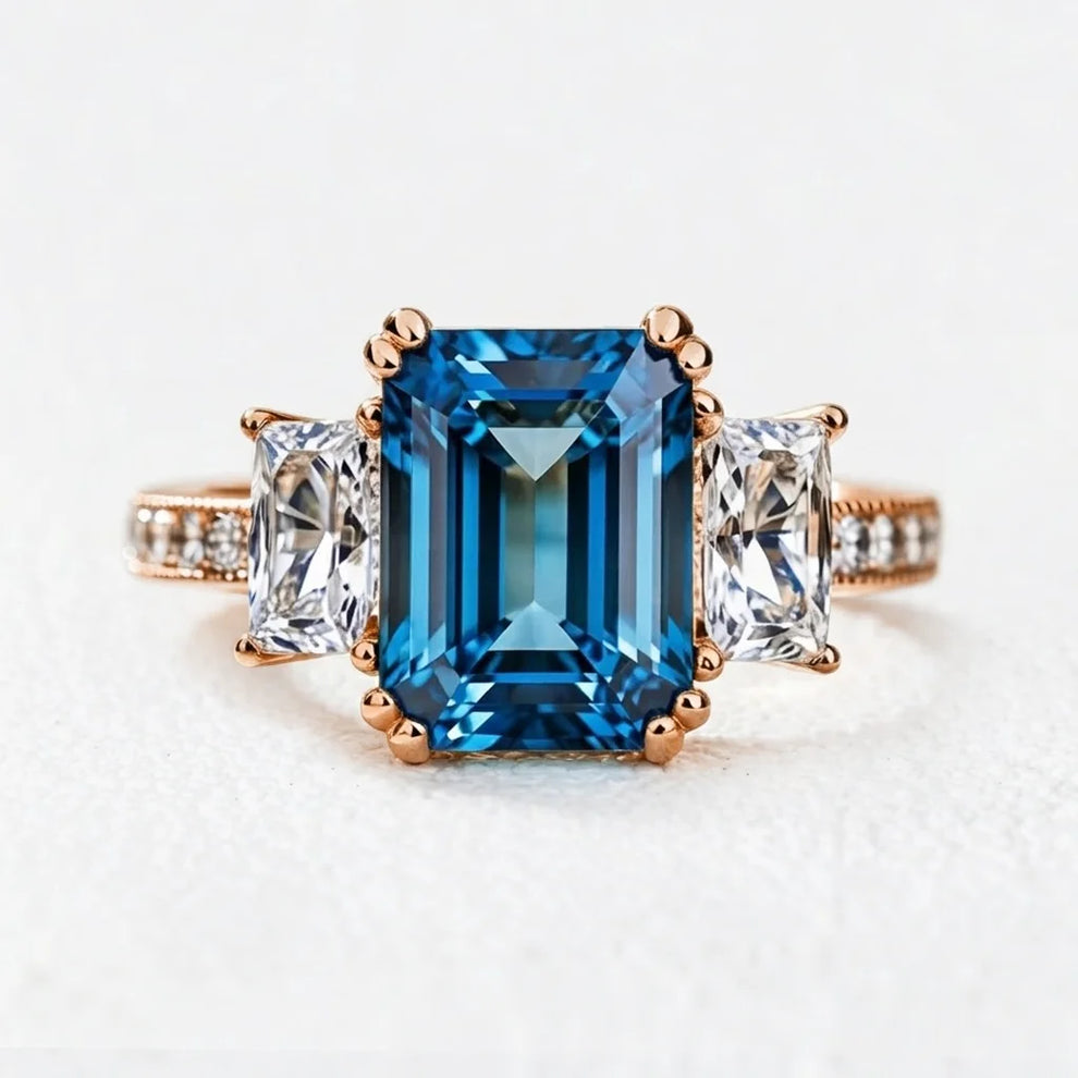 Cleo’s Legacy | 3CT Royal Blue Baguette Sapphire Engagement Ring