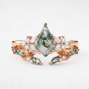 Marigold’s Drift | Kite Cut Moss Agate Leafy Bridal Set 2pcs