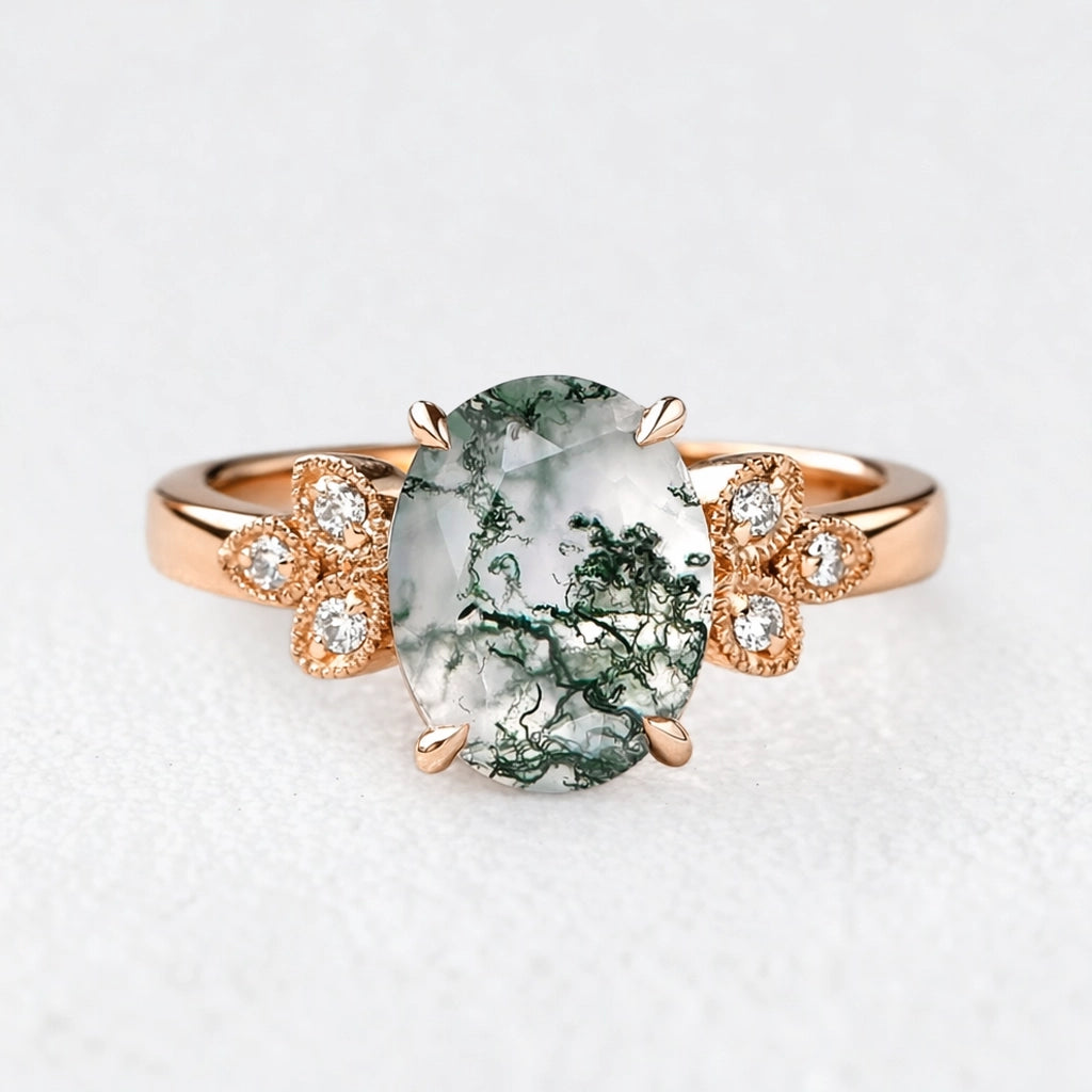 Isadora's Vitality | Oval Moss Agate Engagement Ring