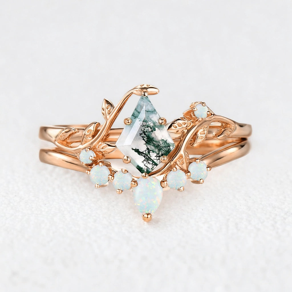 Isadora’s Verdant | Kite Cut Moss Agate & Opal Bridal Set 2pcs