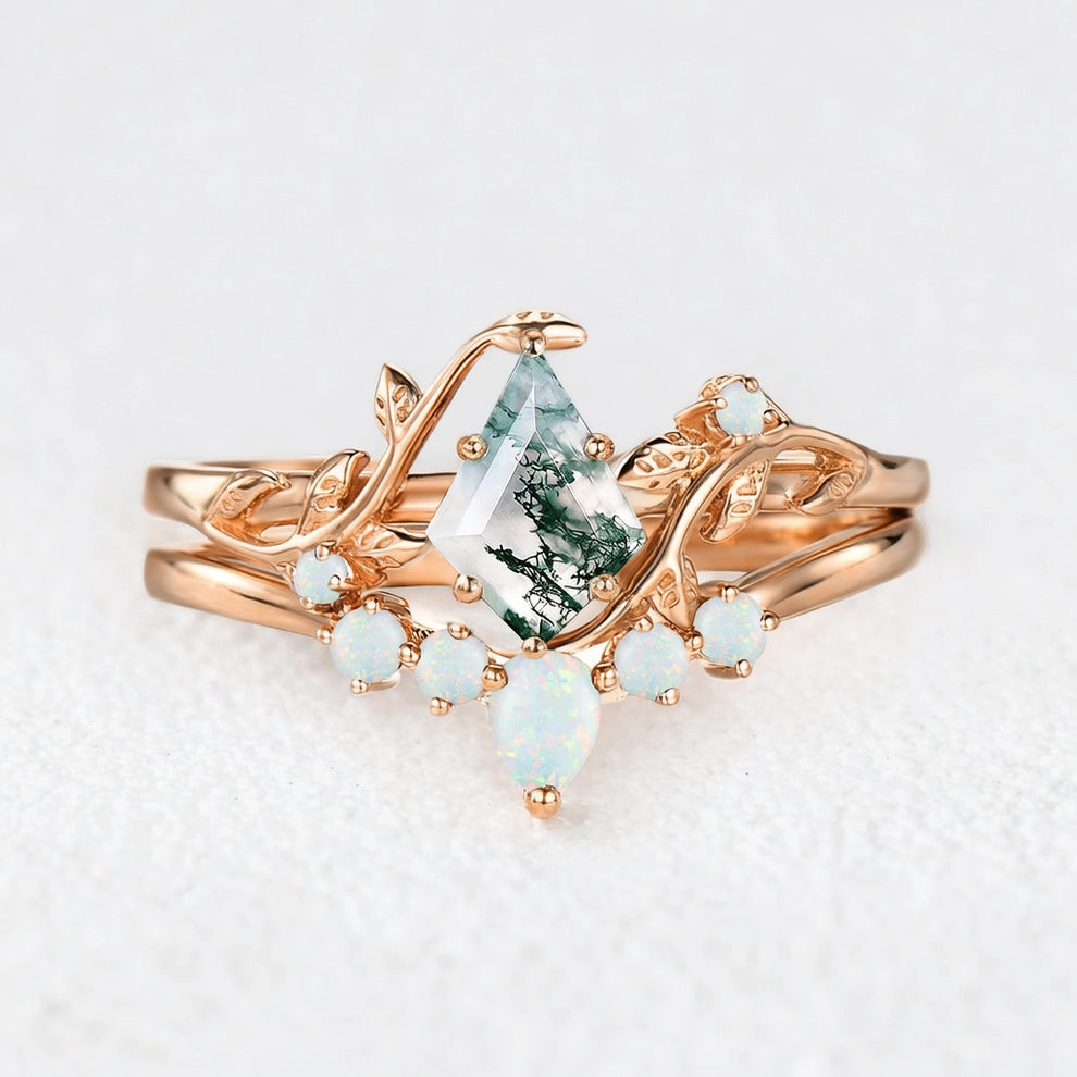 Isadora’s Verdant | Kite Cut Moss Agate & Opal Bridal Set 2pcs