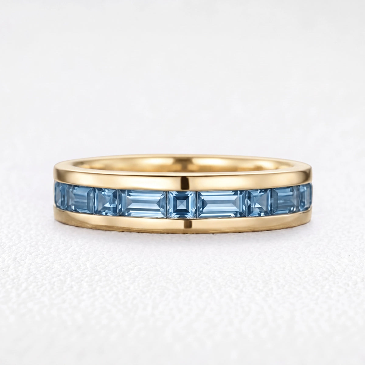 Odysseus’s Lodestar | Half-Eternity Alternating Square & Baguette Aquamarine Men’s Band