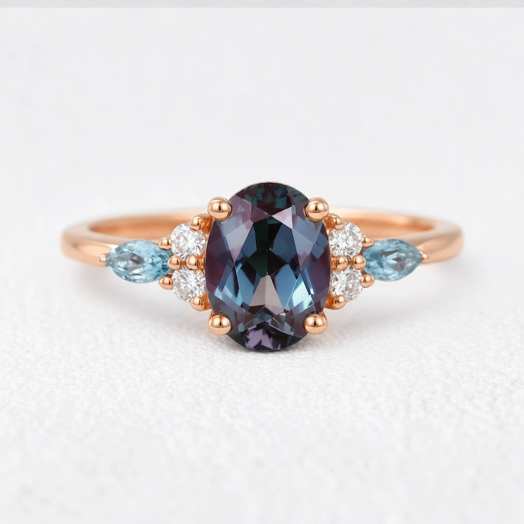 Theodora’s Rhapsody | Oval Alexandrite & Topaz Engagement Ring