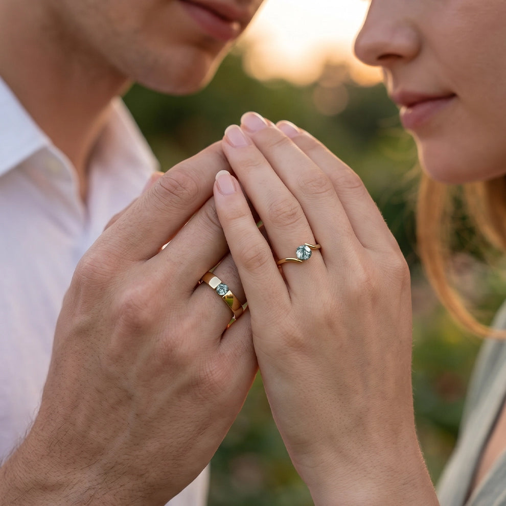 One Stone Duo | Round Moss Agate Couple Ring Set 2pcs.