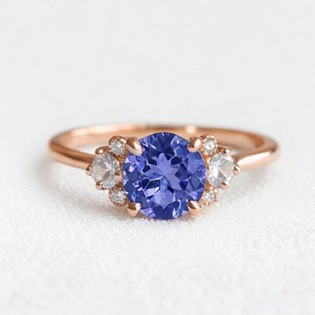 Velvet Twilight | Round Blue-Violet Tanzanite Engagement Ring.