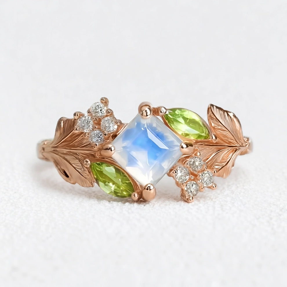 The Courtyard Garden Ring – Square Moonstone & Diamond Accents.