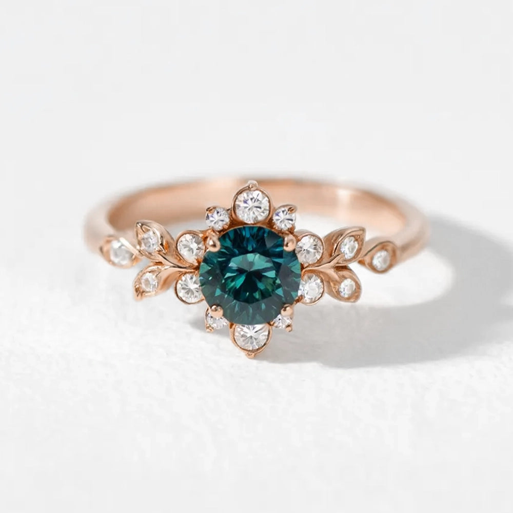 Elara‘s Bloom | Natural Blue-Green Sapphire Engagement Ring.